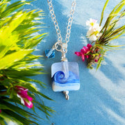 Ocean Beach Wave Necklace, Blue Beach Wave Necklace,Ocean Wave Lampwork Pendant, Beach Wave Jewelry, Blue Sea Glass Necklace sterling silver