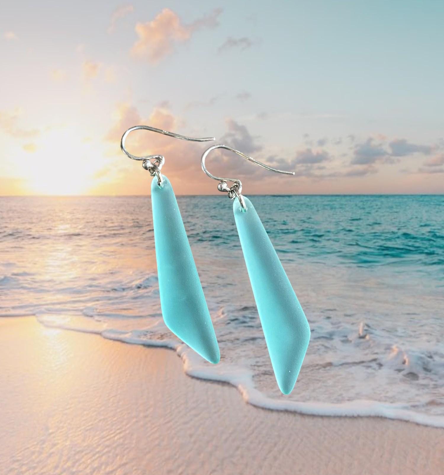Wire wrapped Long Sea Glass Earrings in Sterling Silver, Aqua Blue Sea Glass Silver Earrings,Beach Weddings, Sea Glass Jewelry, Beach Glass