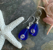 Blue Sea Glass Earrings, Cobalt Blue Sea Glass Earrings in STERLING SILVER, Beach Weddings, Beach Glass Jewelry, Cobalt Sea glass Earrings,