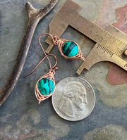 Handmade Green Malachite Earrings, Wire Wrapped Malachite Dangling Earrings in Natural Copper, Green Malachite Copper Jewelry,
