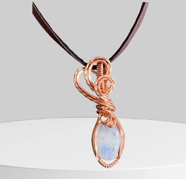 Wire Wrapped Moonstone Necklace in Natural  Copper,Rainbow Moonstone Necklace, Blue Flashing Moonstone Necklace,June Birthstone necklace
