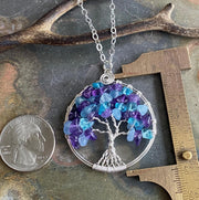 Birthstone Tree of Life necklace with amethyst and aquamarine, Amethyst and Aquamarine Tree of Life, Customizable Tree of Life necklace
