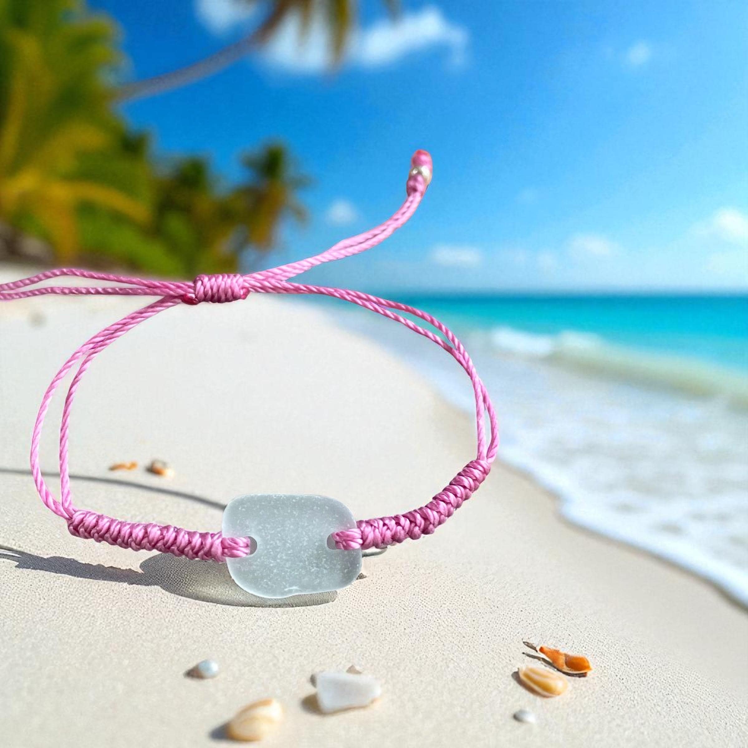 Handmade Macrame Sea Glass Bracelet, Hunter Green Sea Glass Bracelet, Adjustable Sea Glass Macrame Bracelets, Surfer's Sea Glass Bracelet