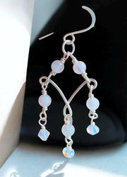 Moonstone Chandelier Earrings in Sterling Silver, Blue Flash Moonstone & Swarovski Crystal Dangles | Statement Bridal Earrings,