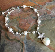 Starfish Charm Pearl Crystal Bracelet,Beach Starfish Necklace & Earrings, Starfish Ocean theme jewelry,Bridal Bracelet, Bridesmaid bracelet