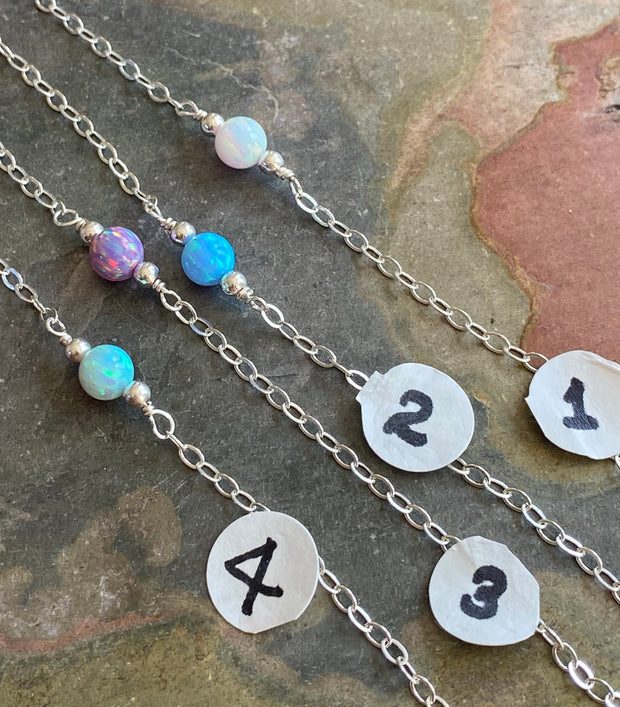 White Opal Bracelet, Minimalist Bracelet, Tiny Opal Bracelet, Blue Opal Bracelet, Opal Bracelet in Sterling Silver, Beaded Opal Bracelet