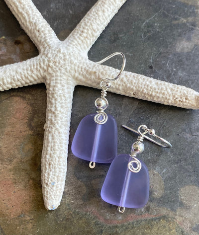 Periwinkle Sea Glass Earrings in STERLING SILVER, Sea Glass Earrings,Beach Weddings, Beach Glass Jewelry, Wired Sea glass Earrings,