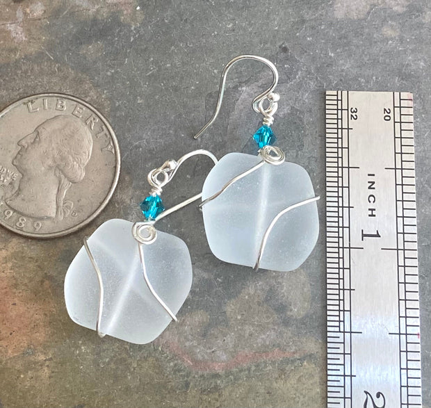 White Semi transparent Sea Glass Silver Earrings-Recycled Glass Earrings in Sterling silver Earwires, Beach Weddings, Sea Glass  earrings