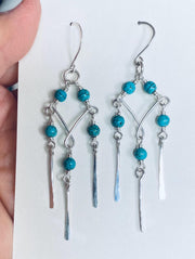 Turquoise Dangling Earrings in Sterling Silver, Chandelier Earrings with Howlite Turquoise, Turquoise Earrings, Statement Earrings,