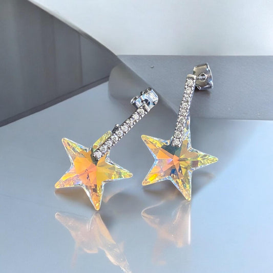Star  Earrings, Swarovski Crystal Star Earrings, Glittering Crystal Star Earrings,Statement Earrings, Fancy Party Earrings, Holiday Earrings