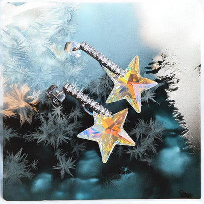 Star  Earrings, Swarovski Crystal Star Earrings, Glittering Crystal Star Earrings,Statement Earrings, Fancy Party Earrings, Holiday Earrings