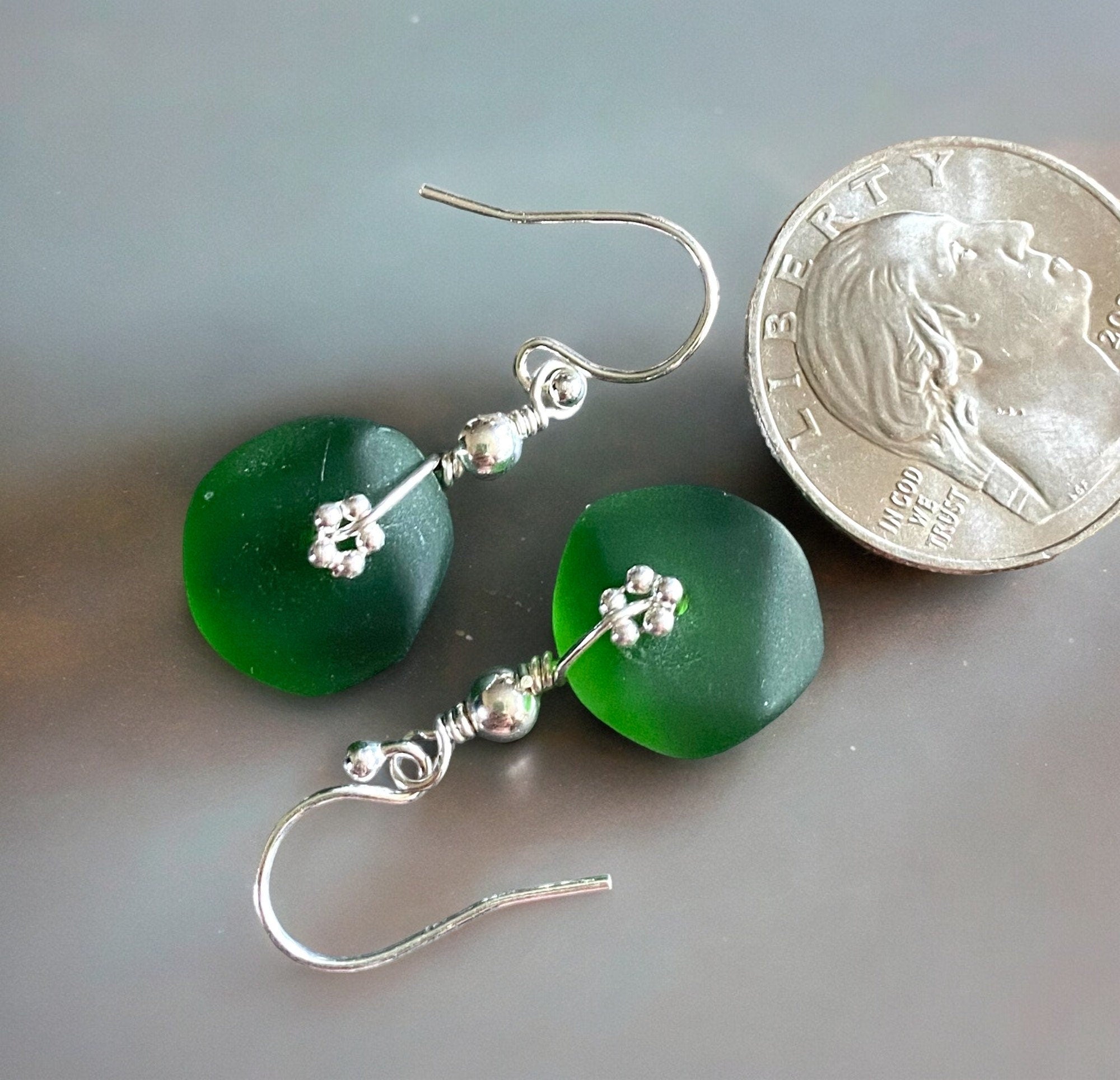 Green Beach Glass Jewelry, Shamrock Green Sea Glass  Necklace and Earrings in Sterling Silver, Sea Glass Necklace,  Sea Glass Jewelry SET,