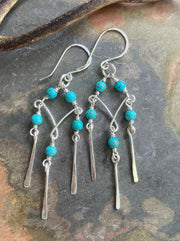 Turquoise Dangling Earrings in Sterling Silver, Chandelier Earrings with Howlite Turquoise, Turquoise Earrings, Statement Earrings,
