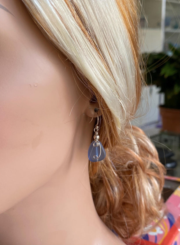 Sea Glass Earrings, Wire Wrapped Light Blue Sea Glass Earrings in STERLING SILVER, Beach Glass Jewelry, Sea glass Dangling Earrings,