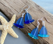 Light Sapphire Blue Sea Glass Earrings, STERLING SILVER Sailboat Sea Glass Earrings, Blue Sea Glass Earrings, Beach Weddings,, Sea glass
