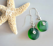 Green Beach Glass Jewelry, Shamrock Green Sea Glass  Necklace and Earrings in Sterling Silver, Sea Glass Necklace,  Sea Glass Jewelry SET,