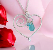 Wire Wrapped Heart Necklace with Sea Glass, Heart Pendant Necklace, Beach Glass Heart Necklace, Love Heart Necklace,Statement Wired Necklace