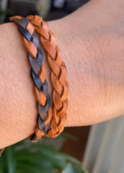 Deerskin Lace Leather Bracelet, Father's Day Bracelet, Custom 3 STRANDS FLAT Braid Woven/Men Leather Bracelet, Unisex Braided Bracelet