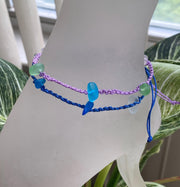 Adjustable Sea Glass Macrame Anklets, Sea Glass Ankle Bracelet, Blue Green Ankle Bracelet, Nautical Sea Glass Bracelet, Sea Glass Jewelry