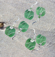 Green Beach Glass Earrings in Sterling Silver Earwires, May Birthstone Sea Glass Earrings, Green sea glass dangle earrings, Beach Earrings