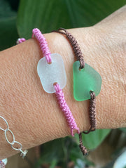 Handmade Macrame Sea Glass Bracelet, Hunter Green Sea Glass Bracelet, Adjustable Sea Glass Macrame Bracelets, Surfer's Sea Glass Bracelet