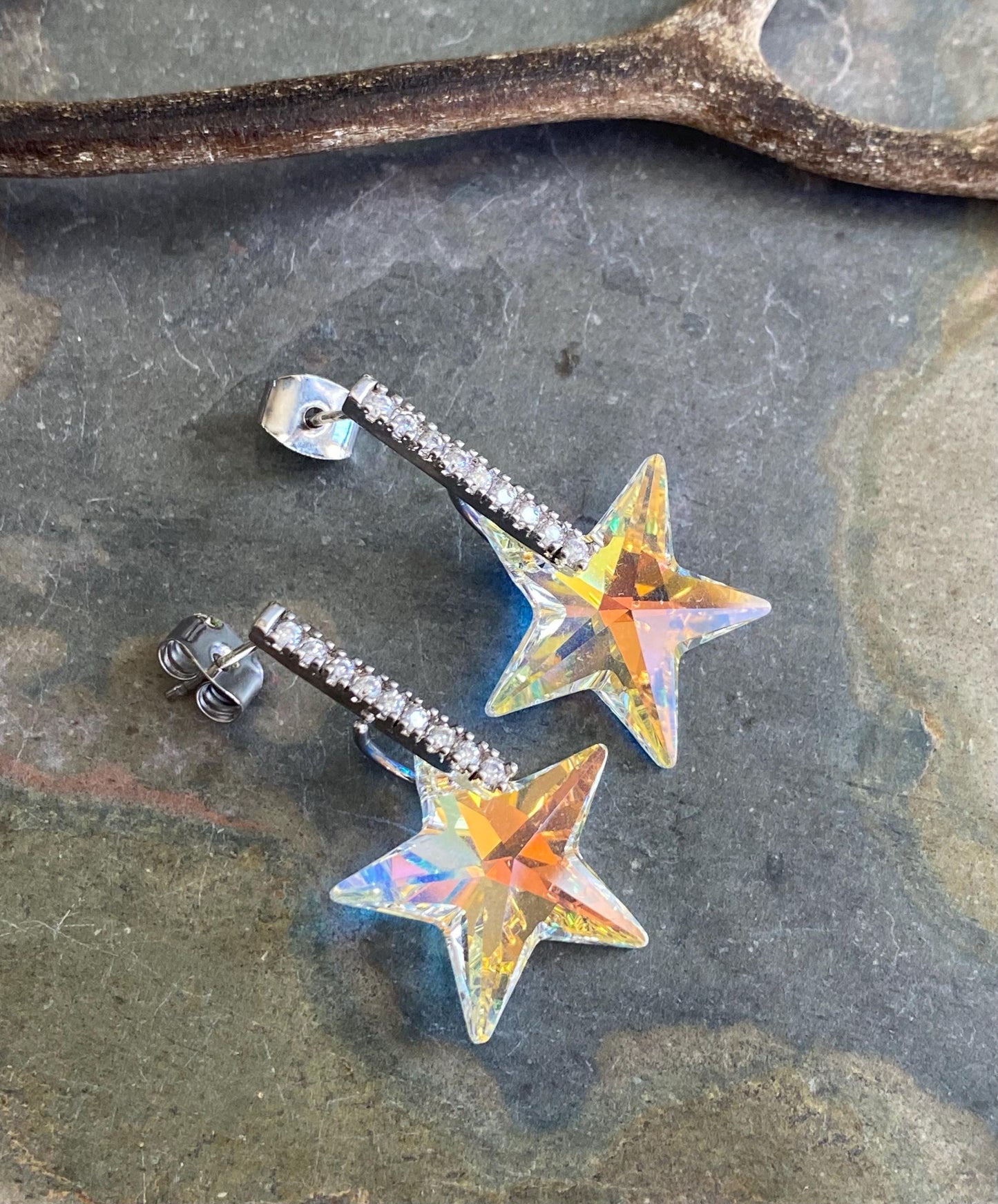 Star  Earrings, Swarovski Crystal Star Earrings, Glittering Crystal Star Earrings,Statement Earrings, Fancy Party Earrings, Holiday Earrings
