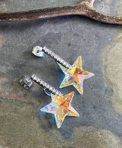 Star  Earrings, Swarovski Crystal Star Earrings, Glittering Crystal Star Earrings,Statement Earrings, Fancy Party Earrings, Holiday Earrings