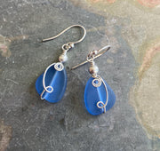 Sea Glass Earrings, Wire Wrapped Light Blue Sea Glass Earrings in STERLING SILVER, Beach Glass Jewelry, Sea glass Dangling Earrings,