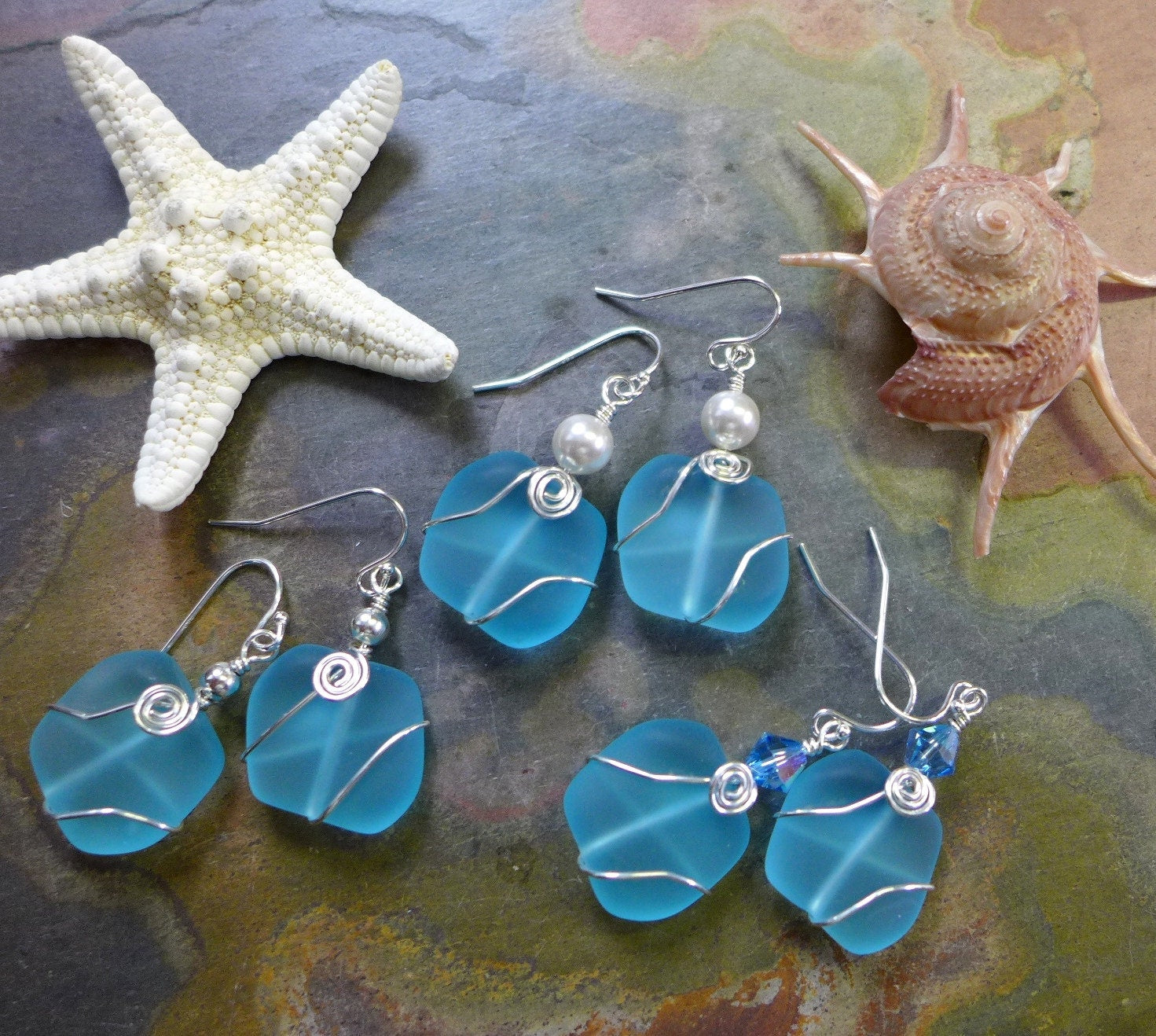 Beach Earrings,Aqua Blue Sea Glass Earrings in Sterling Silver, Aqua Blue Sea Glass Earrings, Beach Weddings, Aqua Blue  Dangling  Earrings