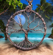 Blue Opalite Full Moon Tree of Life Pendant in Antiqued copper - Wire Wrapped Full Moon Tree of Life Pendant Necklace, Opalite Moon Tree