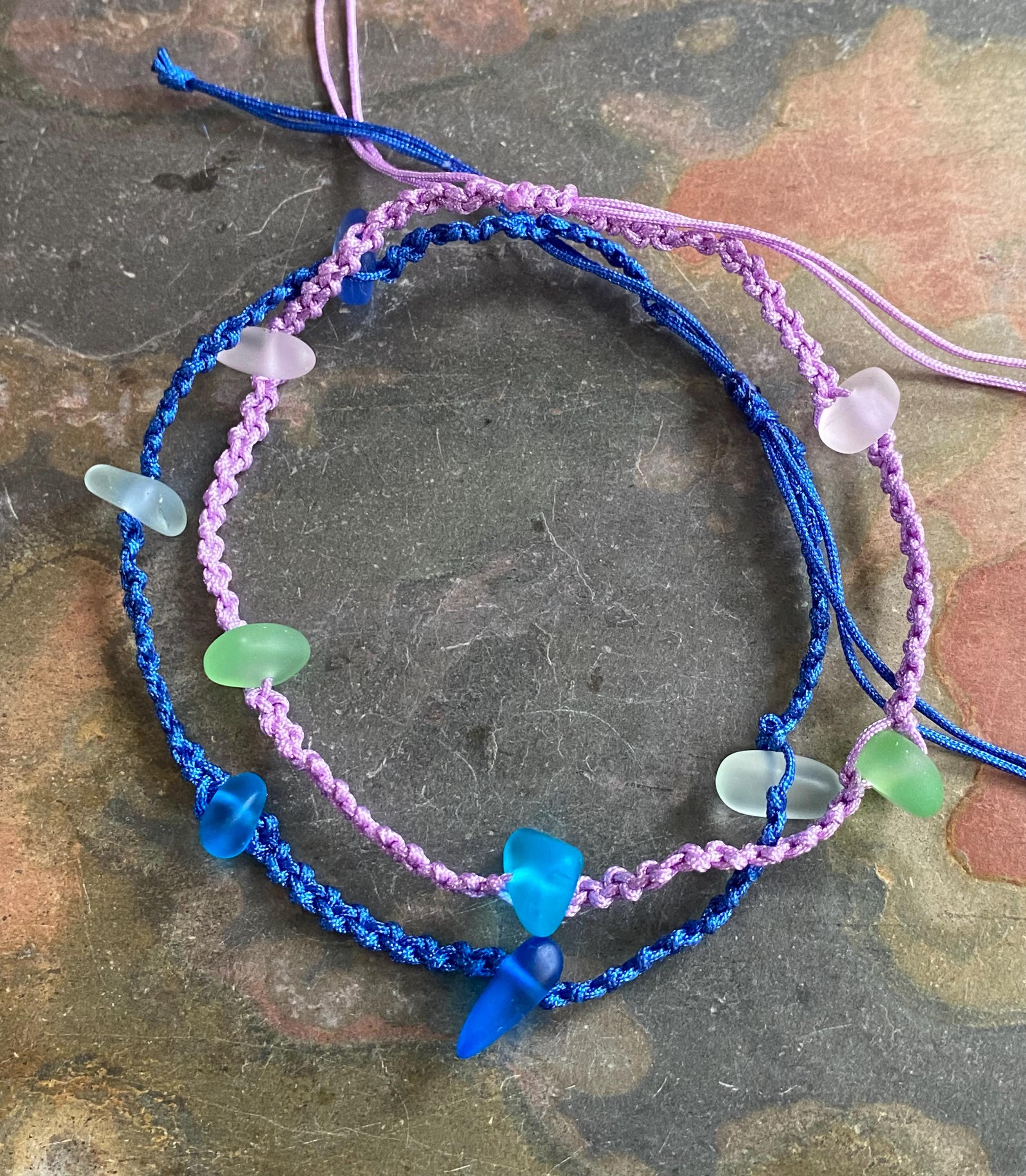 Adjustable Sea Glass Macrame Anklets, Sea Glass Ankle Bracelet, Blue Green Ankle Bracelet, Nautical Sea Glass Bracelet, Sea Glass Jewelry