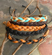 Deerskin Lace Leather Bracelet, Father's Day Bracelet, Custom 3 STRANDS FLAT Braid Woven/Men Leather Bracelet, Unisex Braided Bracelet