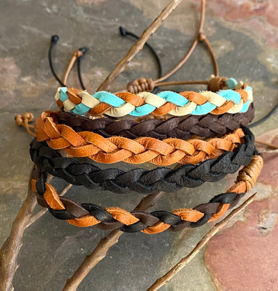 Deerskin Lace Leather Bracelet, Father's Day Bracelet, Custom 3 STRANDS FLAT Braid Woven/Men Leather Bracelet, Unisex Braided Bracelet
