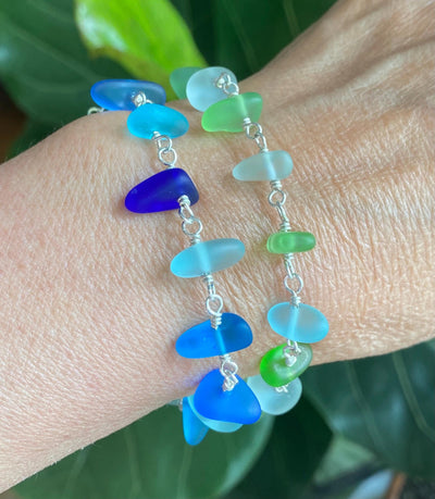 Sterling Silver Sea Glass Bracelet, Custom Sea Glass Bracelet, Personalized Bracelet  for Her,