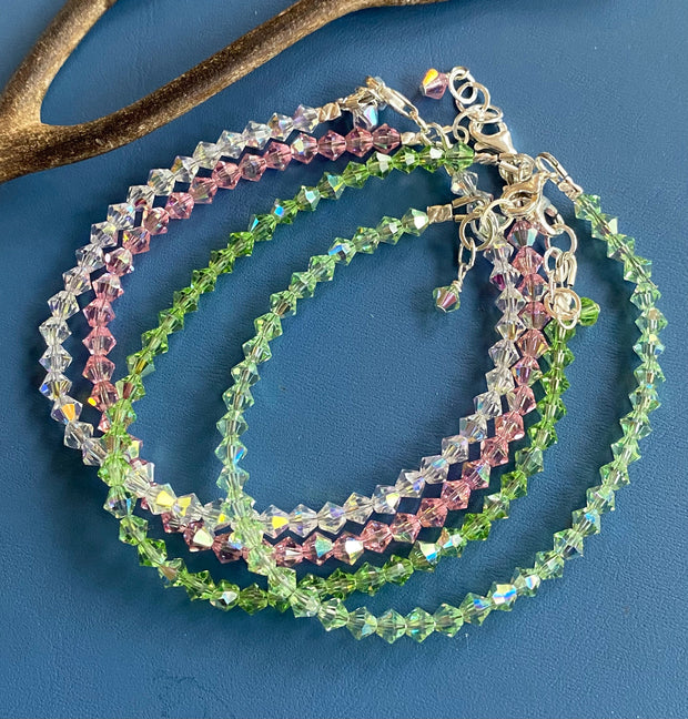 Crystal Bracelets, Swarovski Crystal Anklet/Bracelets in Sterling Silver, April Birthstone, Wedding/Bridesmaid Crystal Bracelets,