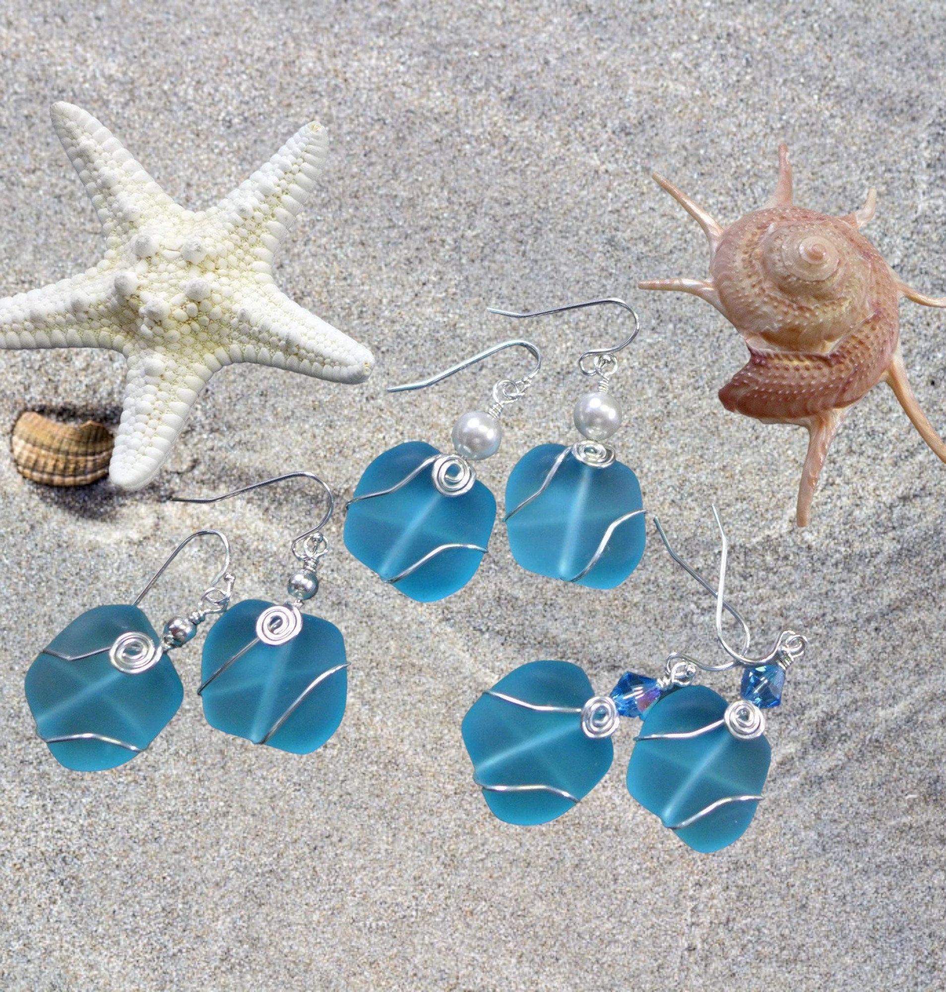 Beach Earrings,Aqua Blue Sea Glass Earrings in Sterling Silver, Aqua Blue Sea Glass Earrings, Beach Weddings, Aqua Blue  Dangling  Earrings