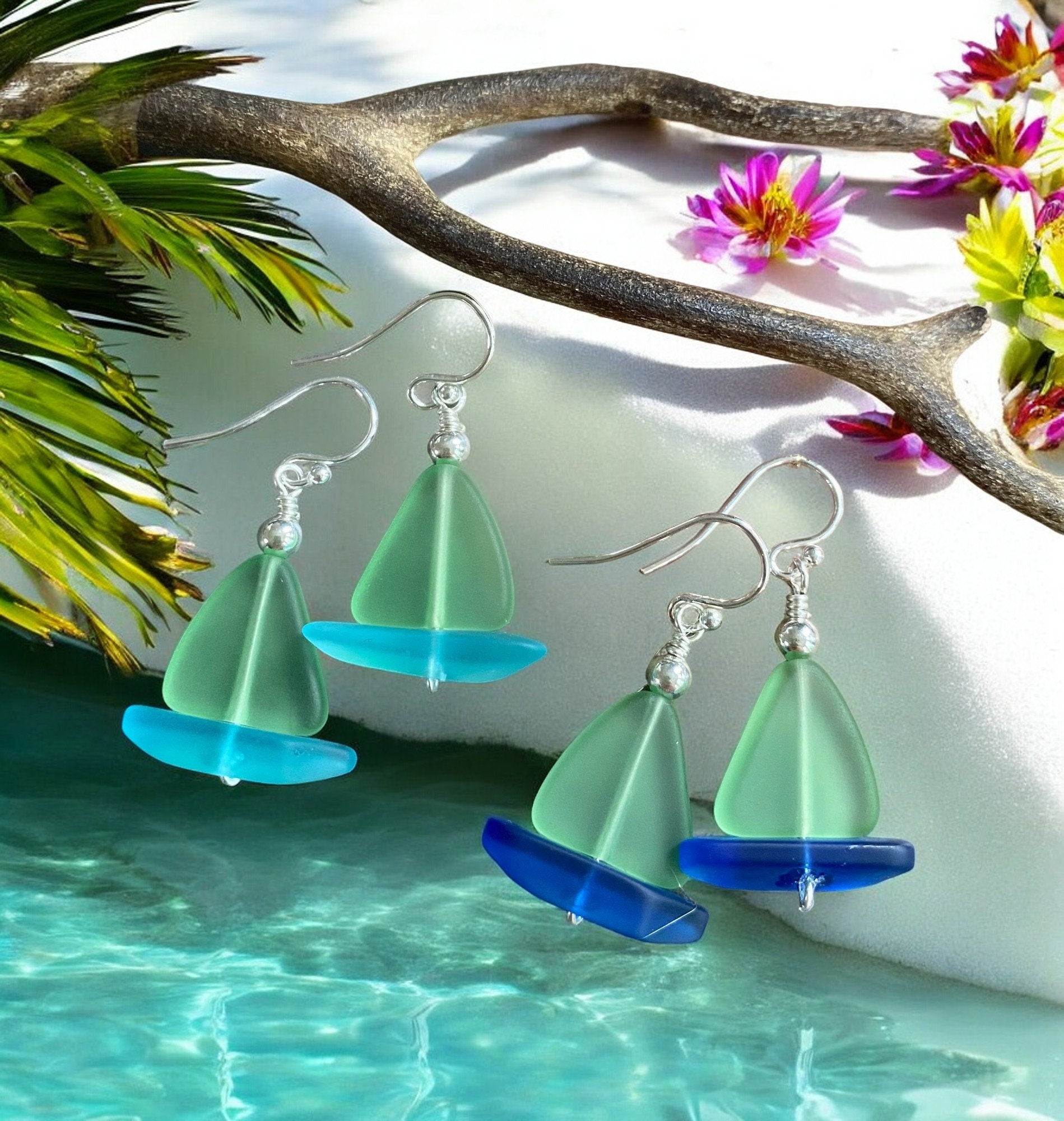 STERLING SILVER Peridot Green Beach Glass Earrings, Green Sea Glass dangling Earrings, beach Wedding Earrings, Beach Summer  Earrings,