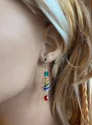 READY to  SHIP in 1 to 2  days, Christmas Tree Earrings, Wired Christmas Earrings, Swirled Christmas Tree dangling Earrings, Holiday jewelry