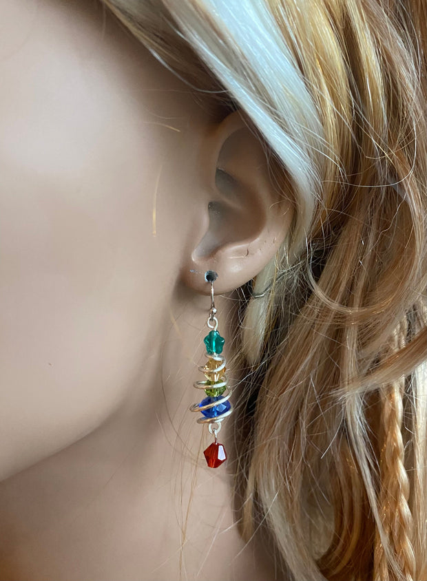 READY to  SHIP in 1 to 2  days, Christmas Tree Earrings, Wired Christmas Earrings, Swirled Christmas Tree dangling Earrings, Holiday jewelry