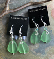 Green SeaGlass Earrings in Sterling Silver, Light Green Sea Glass Earrings, Beach Weddings, Beach Glass Jewelry, Peridot Sea glass Earrings