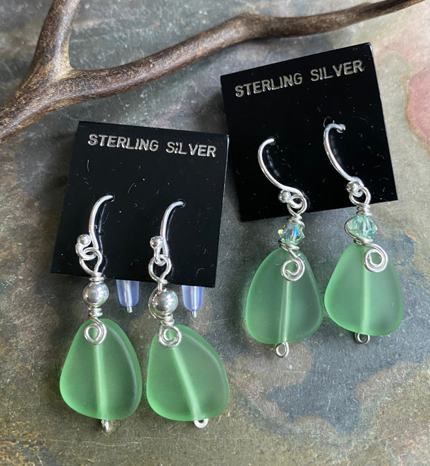 Green SeaGlass Earrings in Sterling Silver, Light Green Sea Glass Earrings, Beach Weddings, Beach Glass Jewelry, Peridot Sea glass Earrings