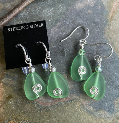 Sea Glass Earrings in STERLING SILVER,Light Green  Sea Glass Earrings, Beach Weddings, Beach Glass Jewelry, Peridot Sea glass Earrings,