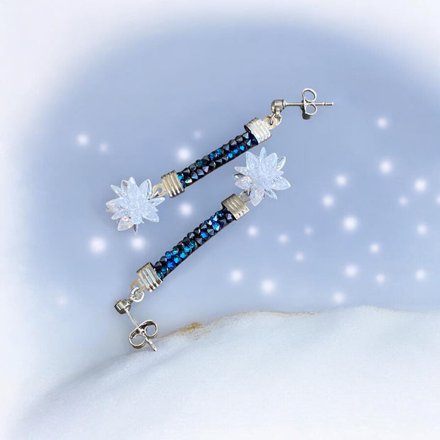 Snowflake Ball Earrings, Snowflake  Earrings, Glittering Swarovski Earrings, Statement Earrings, Fancy Party Earrings, Holiday Earrings