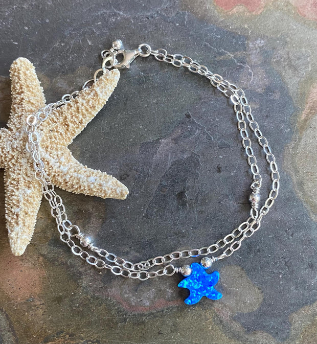 Sterling Silver Starfish Anklet ,Beach Style Summer Jewelry, Beach  Summer Vibes Ocean Theme Starfish Design Bracelet, Custom Length Chain Available
