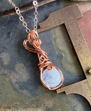 Wire Wrapped Moonstone Necklace in Natural  Copper,Rainbow Moonstone Necklace, Blue Flashing Moonstone Necklace,June Birthstone necklace