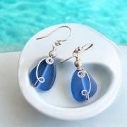 Sea Glass Earrings, Wire Wrapped Light Blue Sea Glass Earrings in STERLING SILVER, Beach Glass Jewelry, Sea glass Dangling Earrings,