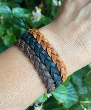 Braided Deerskin Lace Leather Bracelet,Dad's Gift from daughter,3 STRANDS FLAT Braid. Stacking Woven Leather Bracelet,unisex Bracelet/Anklet