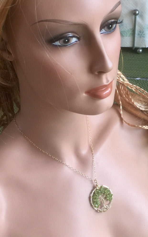 Tree of life Necklace, Peridot Tree of Life Necklace in Sterling Silver, Christmas Tree of Life