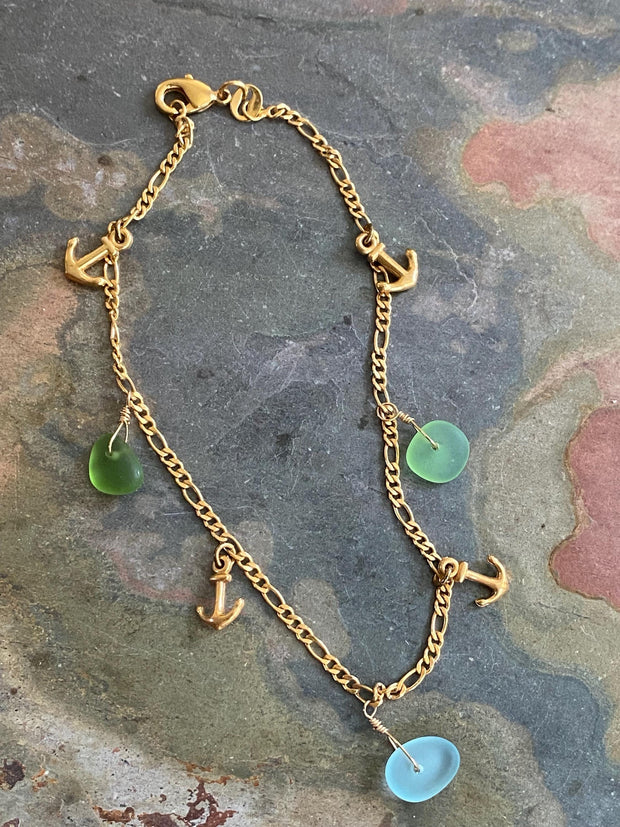 Sea Glass Anklet, Anklet in Gold Filled, Beach Style Summer Bracelet,  Beach Lover Nautical Jewelry Gifts For All Ages, Ocean Theme anklet