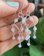Moonstone Chandelier Earrings in Sterling Silver, Blue Flash Moonstone & Swarovski Crystal Dangles | Statement Bridal Earrings,